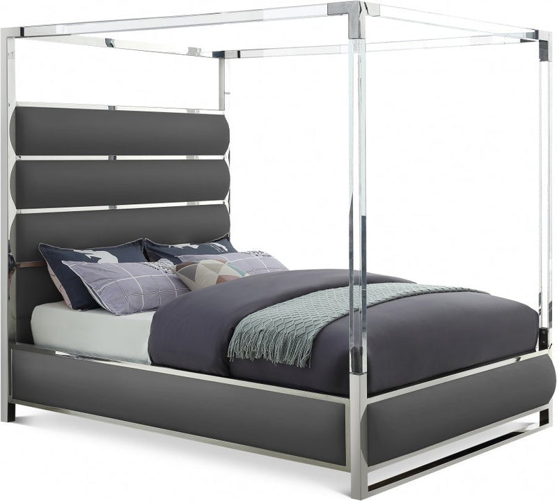 Encore Vegan Leather Queen Bed (4 Boxes) Grey - Gate FurnitureQueen Bed