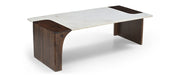 Enna Genuine Marble And Mango Wood Coffee Table in White - 77011Brown-CT