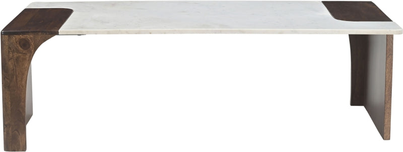Enna Genuine Marble And Mango Wood Coffee Table in White - 77011Brown-CT