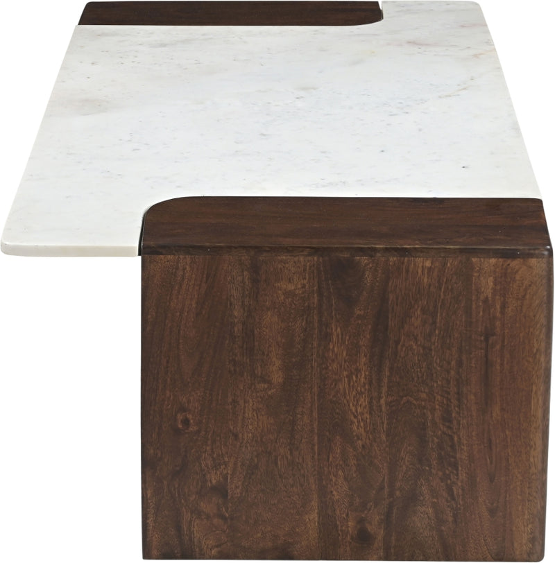 Enna Genuine Marble And Mango Wood Coffee Table in White - 77011Brown-CT