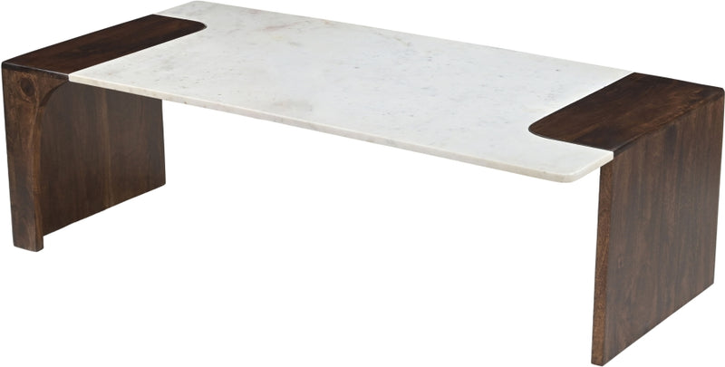 Enna Genuine Marble And Mango Wood Coffee Table in White - 77011Brown-CT