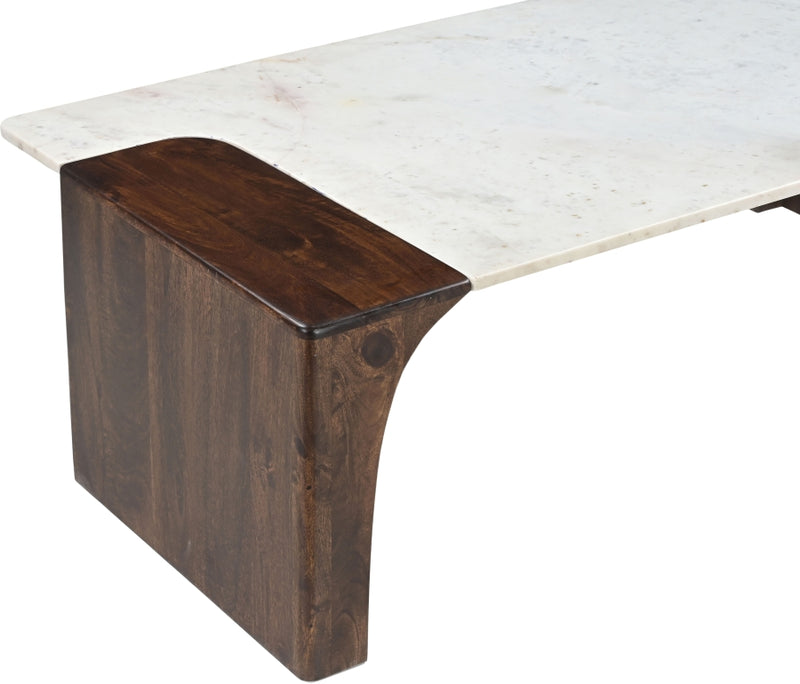 Enna Genuine Marble And Mango Wood Coffee Table in White - 77011Brown-CT