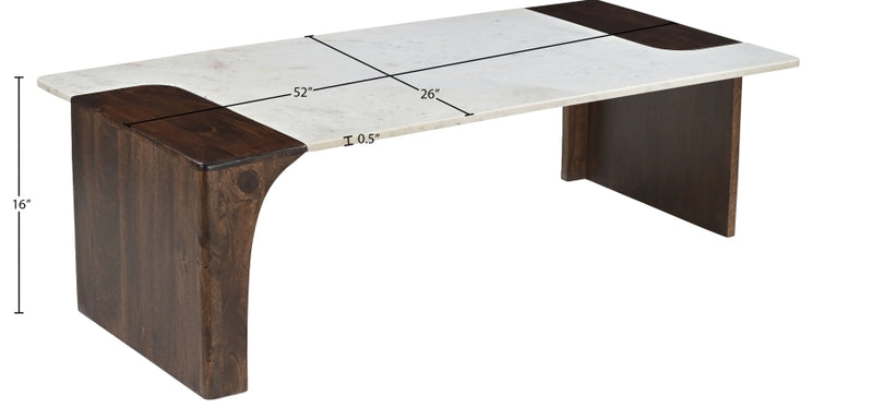 Enna Genuine Marble And Mango Wood Coffee Table in White - 77011Brown-CT