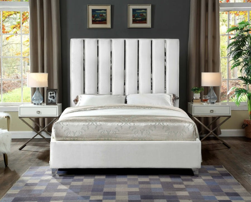 Enzo Velvet Full Bed White - EnzoWhite-F
