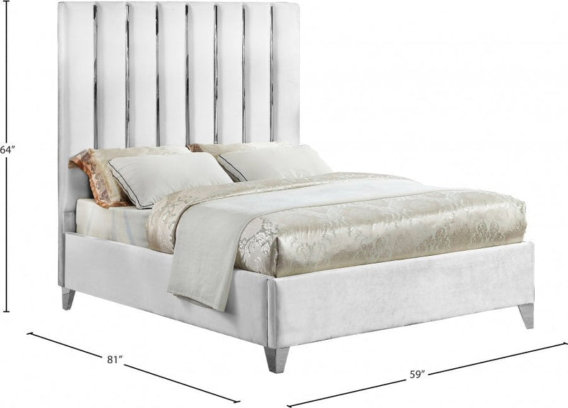 Enzo Velvet Full Bed White - EnzoWhite-F