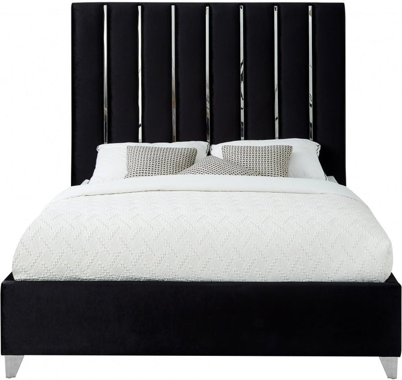 Enzo Velvet Queen Bed Black - Gate FurnitureQueen Bed