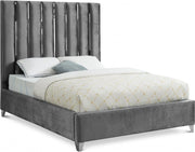 Enzo Velvet Queen Bed Grey - Gate FurnitureQueen Bed