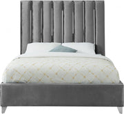 Enzo Velvet Queen Bed Grey - Gate FurnitureQueen Bed