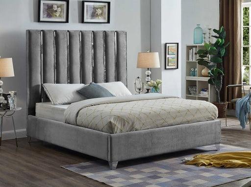 Enzo Velvet Queen Bed Grey - Gate FurnitureQueen Bed