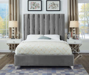 Enzo Velvet Queen Bed Grey - Gate FurnitureQueen Bed