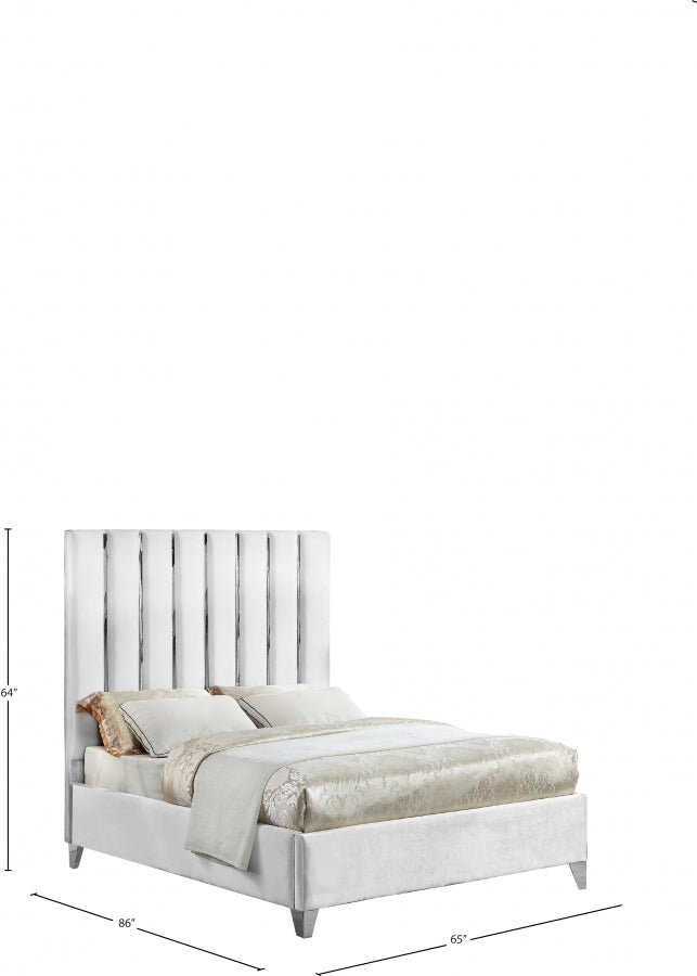 Enzo Velvet Queen Bed White - Gate FurnitureQueen Bed