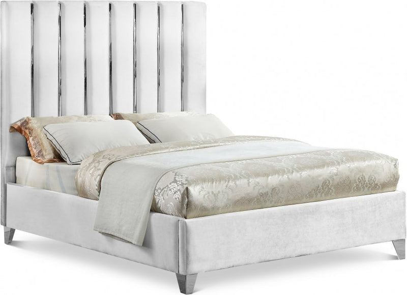 Enzo Velvet Queen Bed White - Gate FurnitureQueen Bed