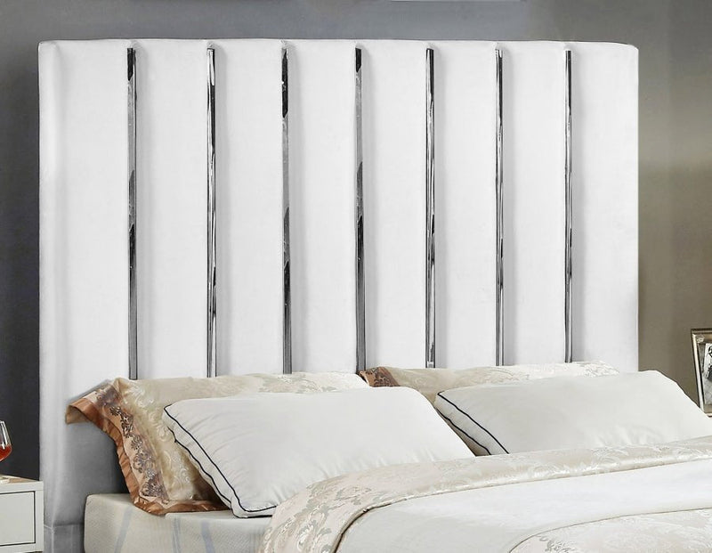 Enzo Velvet Queen Bed White - Gate FurnitureQueen Bed