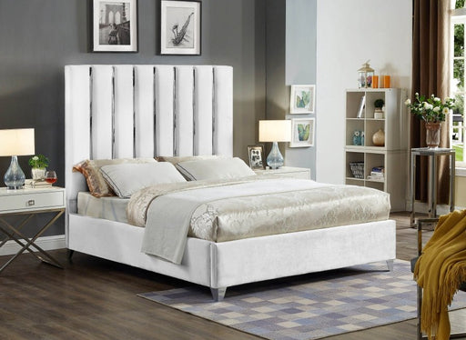 Enzo Velvet Queen Bed White - Gate FurnitureQueen Bed