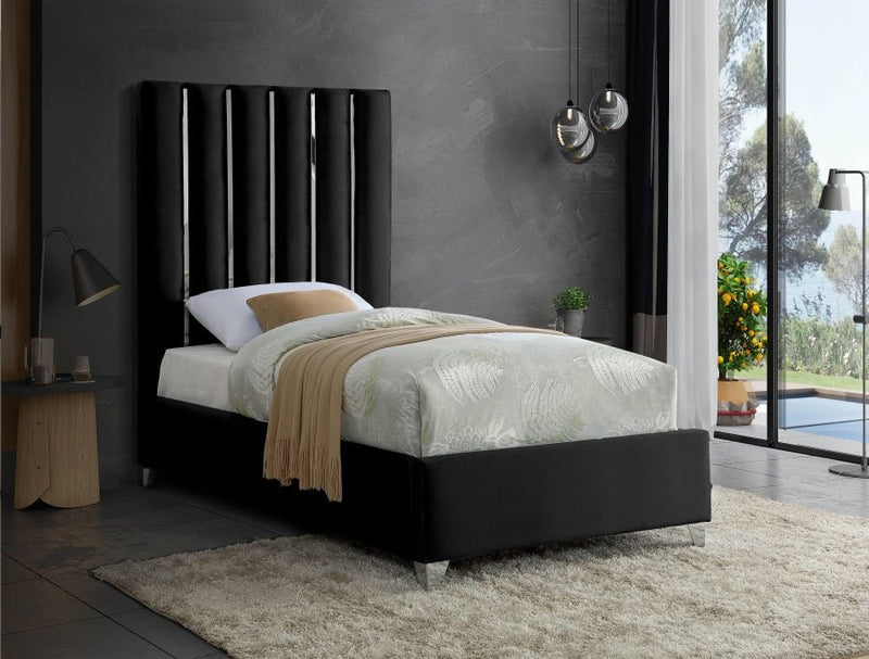 Enzo Velvet Twin Bed Black - Gate FurnitureTwin Bed