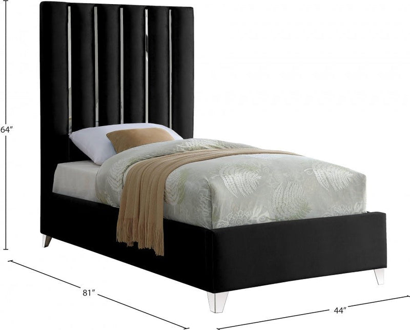 Enzo Velvet Twin Bed Black - Gate FurnitureTwin Bed