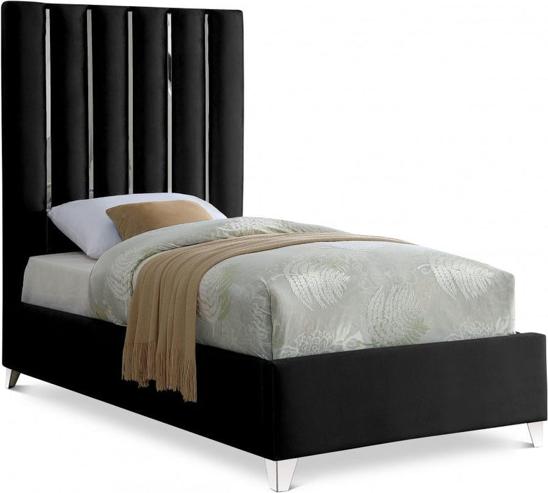 Enzo Velvet Twin Bed Black - Gate FurnitureTwin Bed