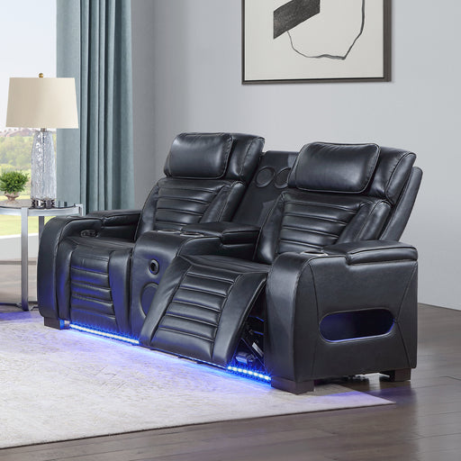 Ephron Power Motion Loveseat W/ Console, Power Headrests, LED & Speakers - LV06081
