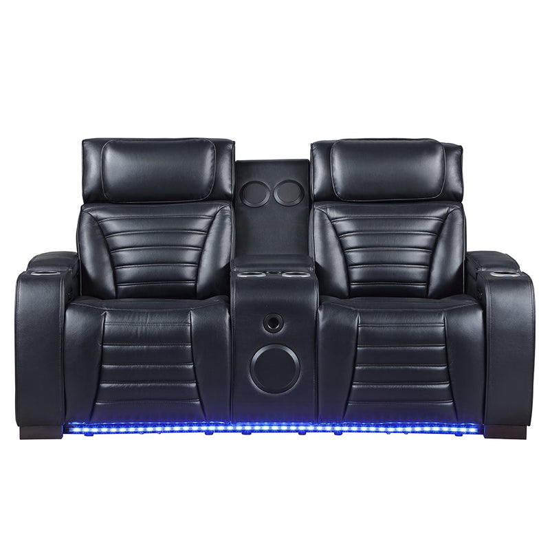 Ephron Power Motion Loveseat W/ Console, Power Headrests, LED & Speakers - LV06081
