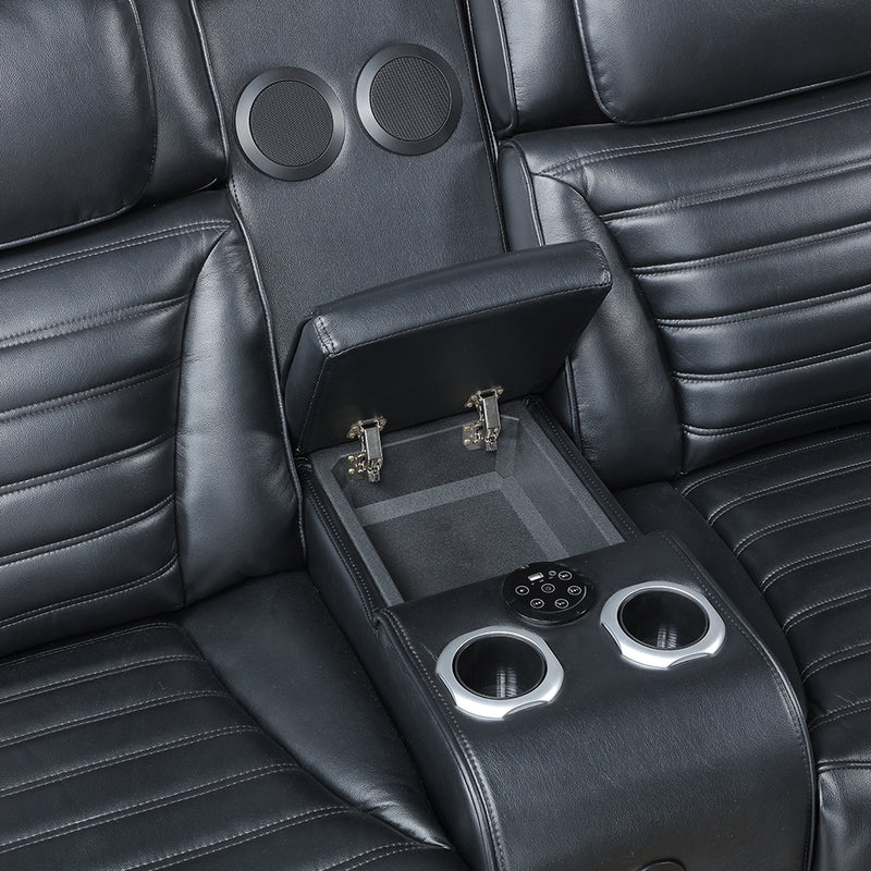 Ephron Power Motion Loveseat W/ Console, Power Headrests, LED & Speakers - LV06081