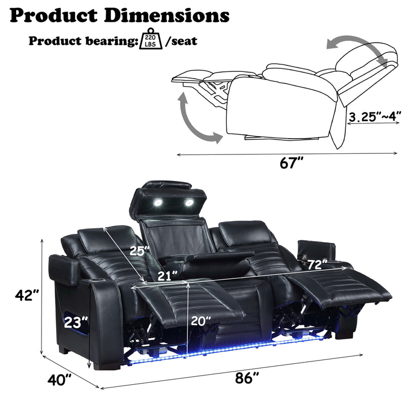 Ephron Power Motion Sofa W/Dropdown Table, Wireless Charging, Reading Light, Power Headrests & LED - LV06080