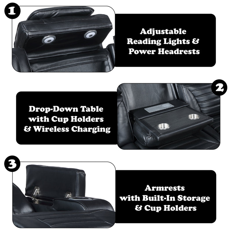 Ephron Power Motion Sofa W/Dropdown Table, Wireless Charging, Reading Light, Power Headrests & LED - LV06080