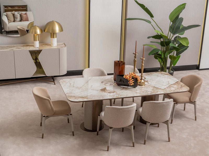 Essenza Diningroom (Consol With Mirror & Dining Table & 6 Dining Chair) - 200-GAB-ESS-DT-6-SET
