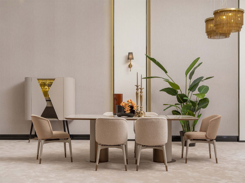 Essenza Diningroom (Consol With Mirror & Dining Table & 6 Dining Chair) - 200-GAB-ESS-DT-6-SET