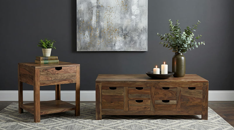 Esther 1-drawer Solid Wood Side End Table Natural Sheesham - 723887