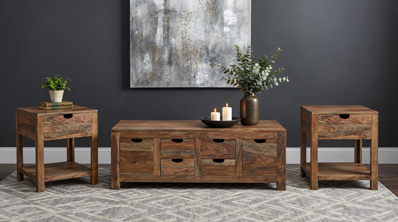 Esther 3-Piece Solid Sheesham Coffee and End Table Set Natural - 723888-S3