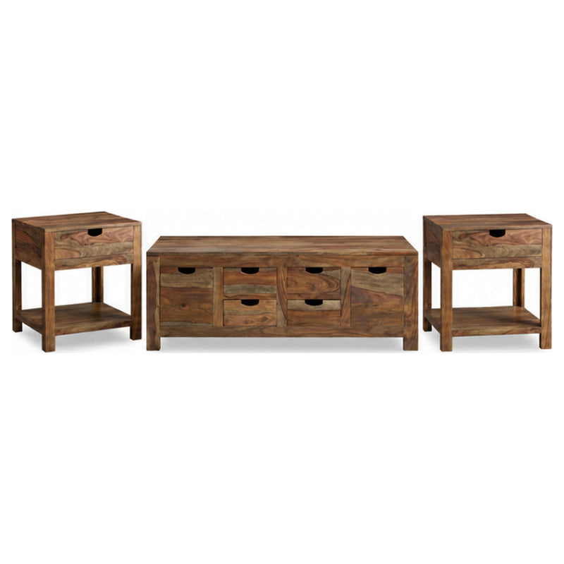 Esther 3-Piece Solid Sheesham Coffee and End Table Set Natural - 723888-S3