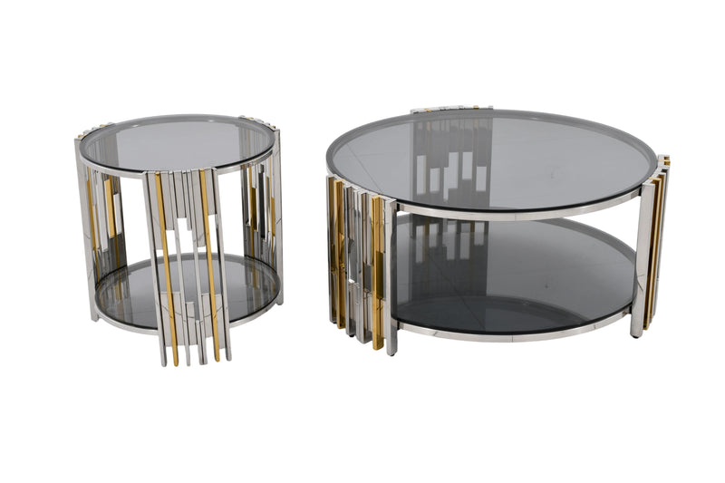 ET2012G 20X20 INCH ROUND STAINLESS STEEL + GLASS END TABLE - 210000007935