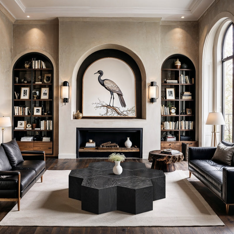 Eternal Oak Wood 7pc. Modular Coffee Table in Black - 262-CT-7PC