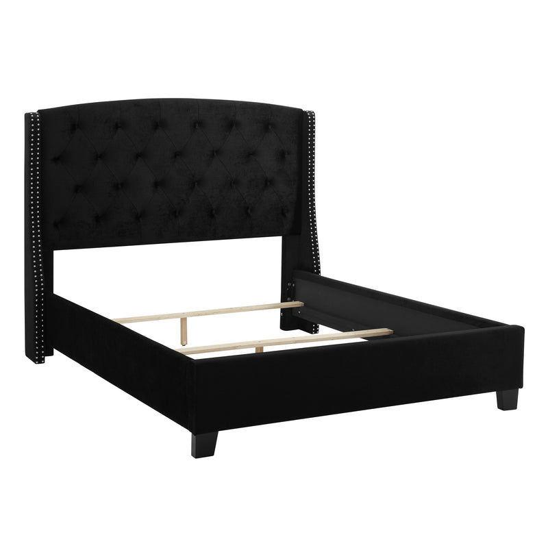 Eva Black Velvet Queen Upholstered Bed - Gate FurnitureQueen Bed