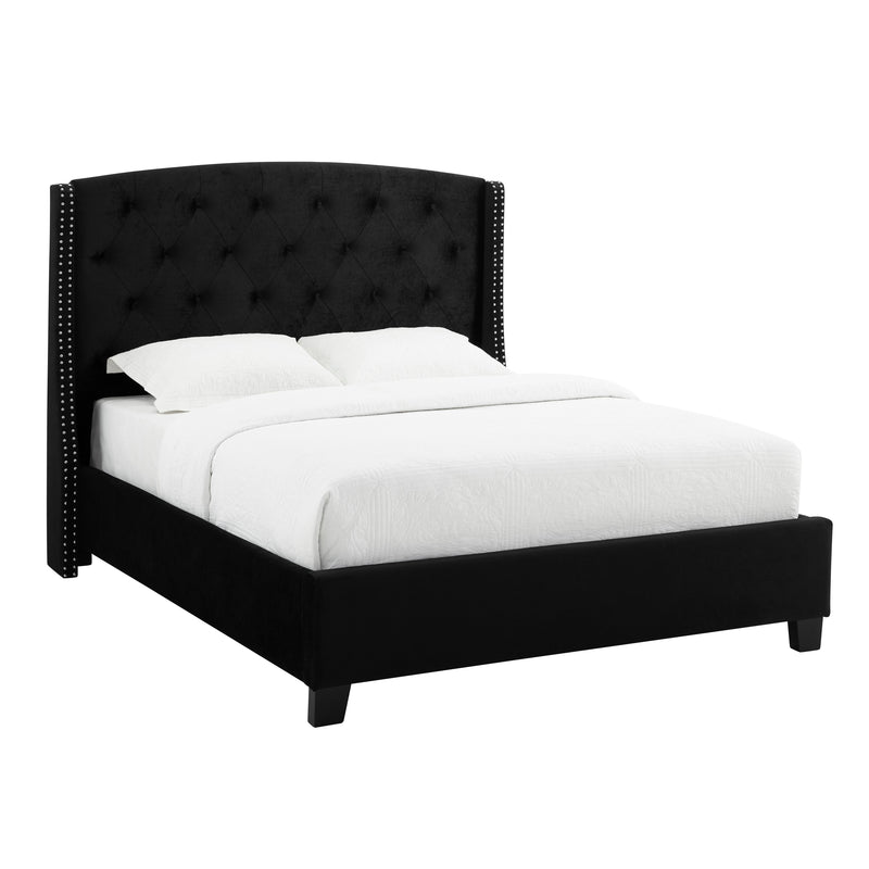 Eva Black Velvet Queen Upholstered Bed - Gate FurnitureQueen Bed