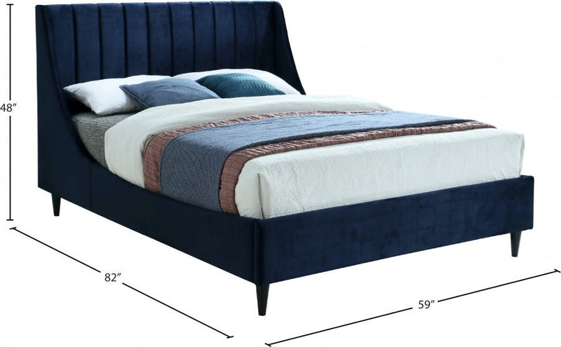Eva Velvet Full Bed Blue - EvaNavy-F