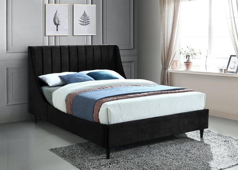 Eva Velvet King Bed Black - Gate FurnitureKing Bed