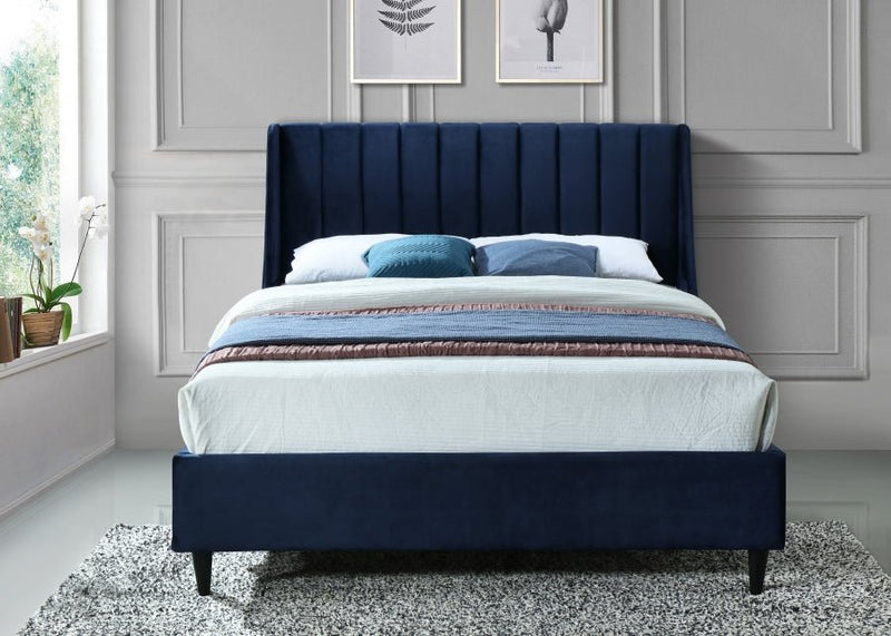Eva Velvet King Bed Blue - Gate FurnitureKing Bed