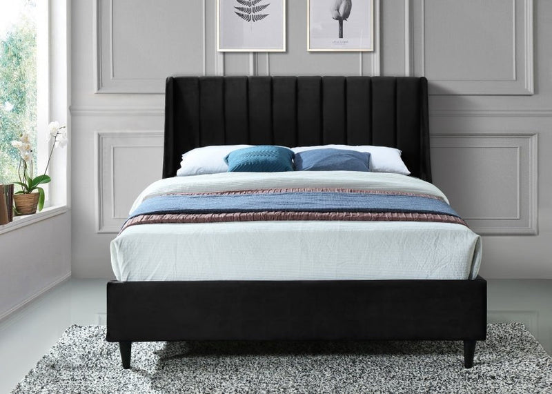 Eva Velvet Queen Bed Black - Gate FurnitureQueen Bed