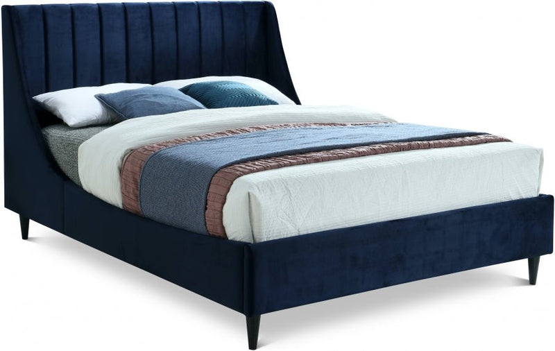 Eva Velvet Queen Bed Blue - Gate FurnitureQueen Bed