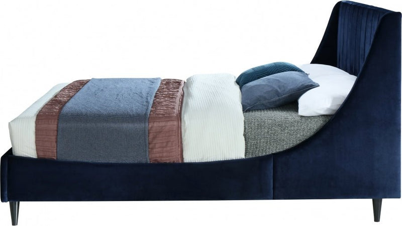 Eva Velvet Queen Bed Blue - Gate FurnitureQueen Bed