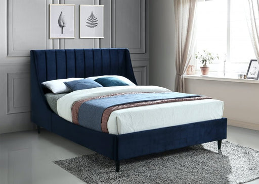 Eva Velvet Queen Bed Blue - Gate FurnitureQueen Bed
