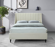 Eva Velvet Queen Bed Cream - Gate FurnitureQueen Bed