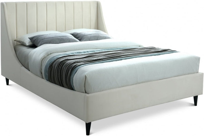 Eva Velvet Queen Bed Cream - Gate FurnitureQueen Bed