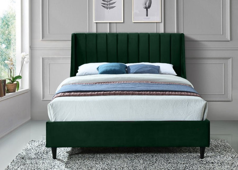 Eva Velvet Queen Bed Green - Gate FurnitureQueen Bed