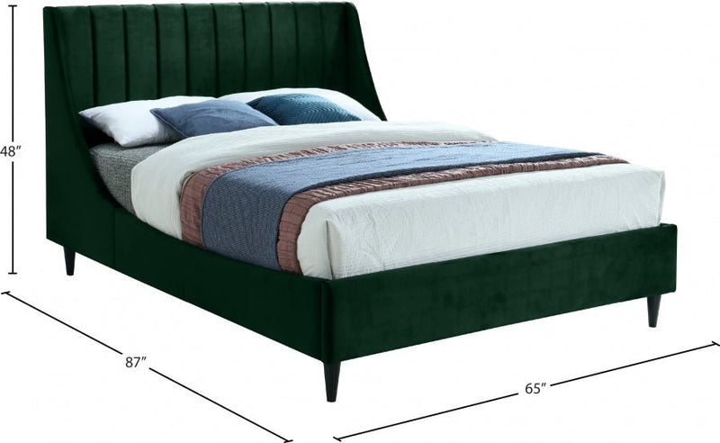 Eva Velvet Queen Bed Green - Gate FurnitureQueen Bed