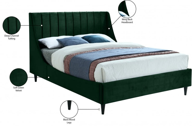 Eva Velvet Queen Bed Green - Gate FurnitureQueen Bed