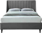 Eva Velvet Queen Bed Grey - Gate FurnitureQueen Bed