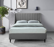 Eva Velvet Queen Bed Grey - Gate FurnitureQueen Bed