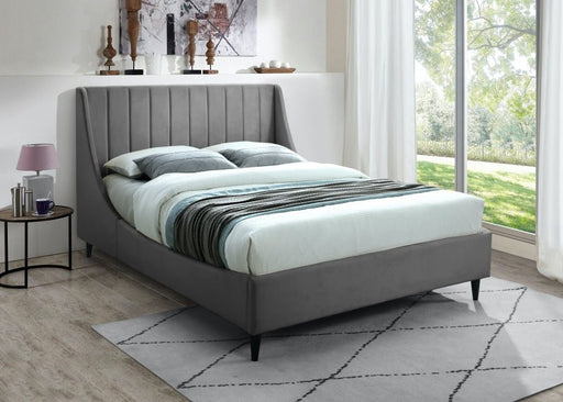 Eva Velvet Queen Bed Grey - Gate FurnitureQueen Bed
